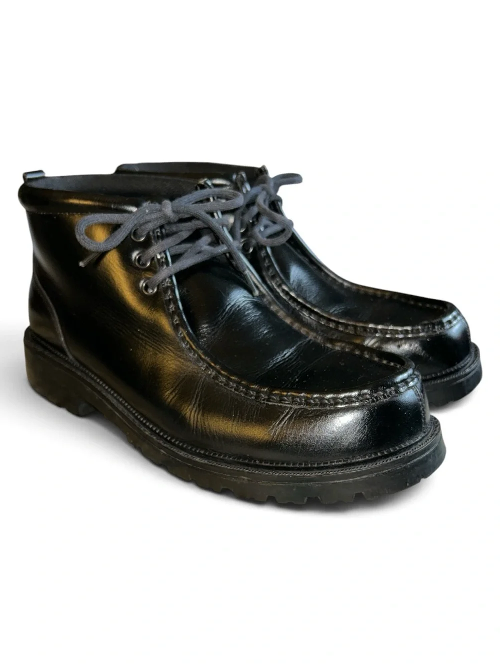 Vintage Y2K Bass Warren Black Leather Chukka Boots Lug Sole Goth Preppy Size 9.5